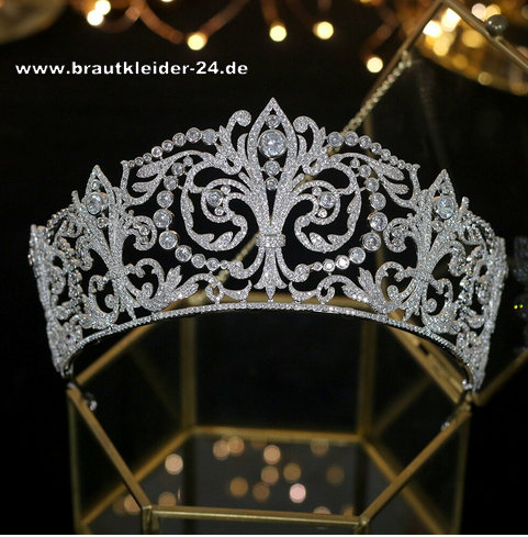 Diadem Tiara - Silber - Silberhochzeit Hochzeit Braut - hochwertig - M –  Luxussize