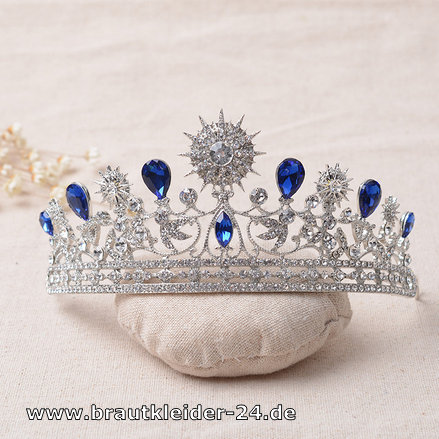 Elegante Blaue Kristall Braut Diadem Catherine