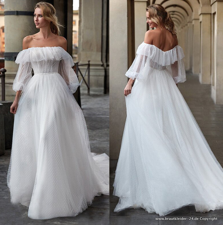 Boho Prinzessin Brautkleid Chiana Josina Schulterfrei mit Tüll