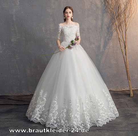 Ball Linie Brautkleid Amaryllis mit Dreiviertel Ärmel und Spitze