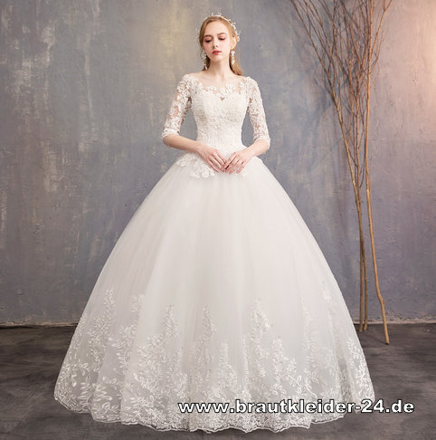 Dreiviertel Arm Brautkleid Ricarda Ball Linie Bodenlang