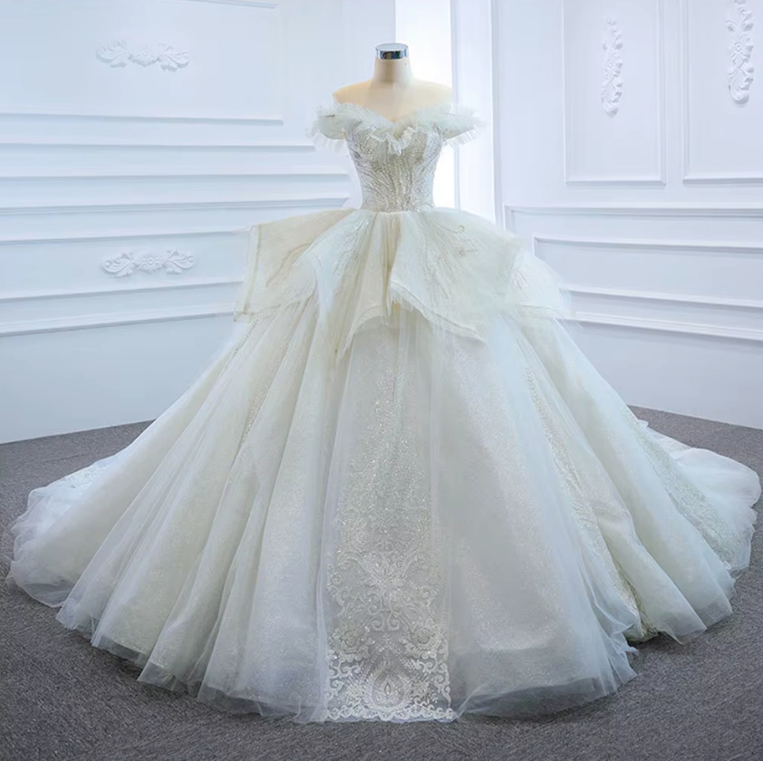 Weißes Ball Linie Hochzeitskleid Brautkleid Delila mit Schleppe