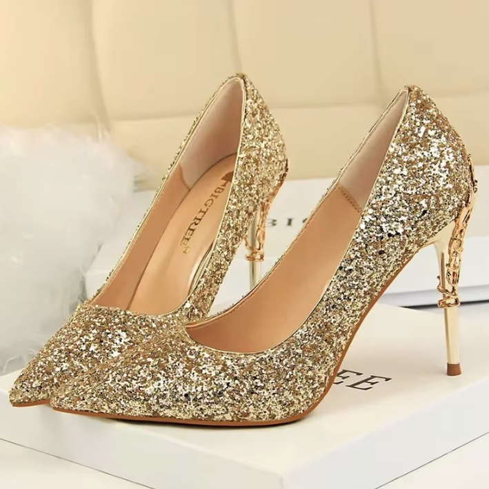 Glitzer High Heels Brautschuhe Enna 9,5 cm in Gold