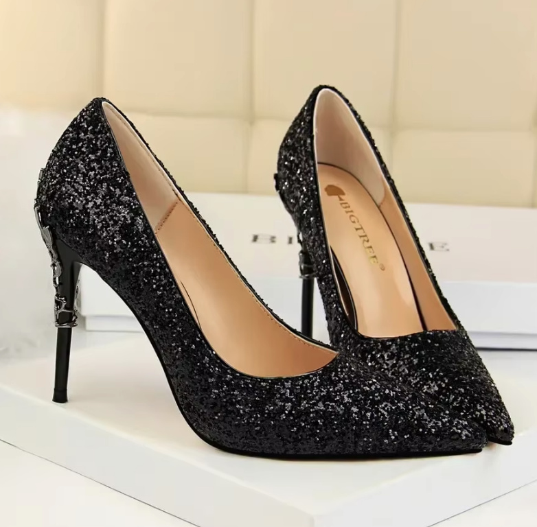 Glitzer High Heels Brautschuhe Enna 9,5 cm in Schwarz