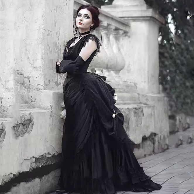 Vintage Style Gothic Brautkleid Franzisca in Schwarz  