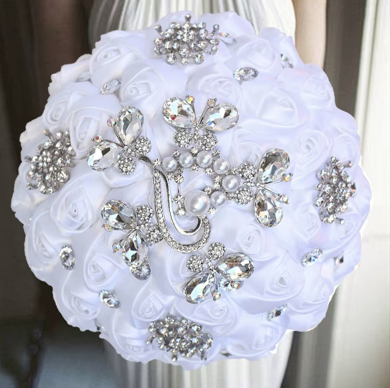 Diamant Kristall Hochzeit Bouquet Brautstrauß in Weiß Rund