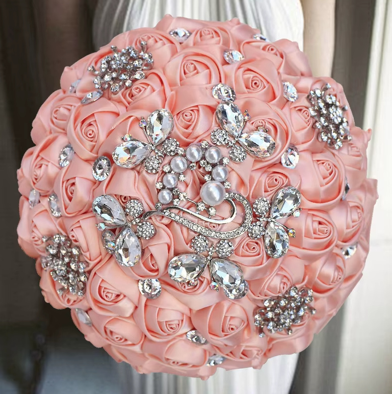 Diamant Kristall Hochzeit Bouquet Brautstrauß in Rosa Rund